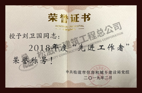 刘卫国2018先进工作者